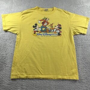 VINTAGE Disney‎ World Shirt Mens Medium Yellow Goofy Mickey Minnie Pluto